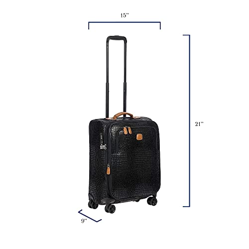 Bric's My Safari Spinner Suitcase, Airline Approved Lightweight Expandable Leather Shell Luggage with Smooth 360° Wheels and TSA Lock - 21 Inch, Black
