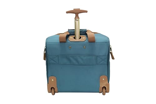Steve Madden Designer 15 Inch Carry on Suitcase- Small Weekender Overnight Business Travel Luggage- Lightweight 2- Rolling Spinner Wheels Under Seat Bag for Women (Harlo Teal Blue)