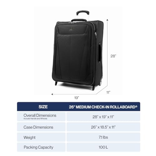 Travelpro Maxlite 5 Softside Expandable Upright 2 Wheel Checked Medium Luggage, Lightweight, 26-Inch — Slate Green
