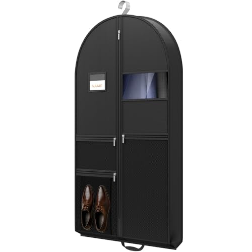 PUPILLEMON 43" Garment Bag for Travel, Heavy Duty Suit Bag with Zipper Pocket, Hanging Bags for Clothes, Dresses, Coats, Shoes (Black, 1 Pack)