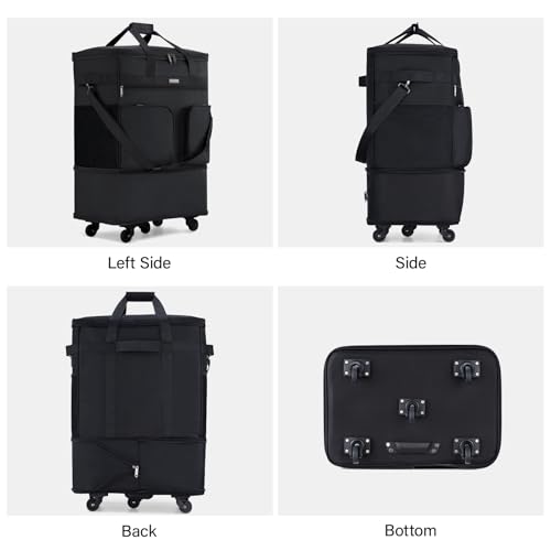 Hanke Expandable Collapsible Luggage with Wheels, Black Upgrade Version 2, 98L, Water-Resistant, 5 Spinner Wheels, 3 Pockets, Polyester, 19x13x27.2 inches, 6.1lb, Carry-On Luggage, Travel, Vacation