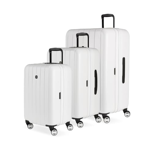 SwissGear Wanderlust Pro Lightweight Hardside Expandable Luggage Set with Spinner Wheels, White, 3-Piece Set (20/24/28)