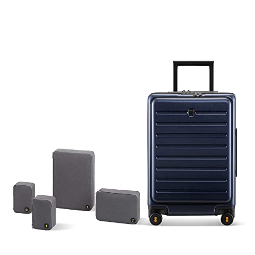 LEVEL8 Road Runner 20" Carry-On Luggage with Front Pocket plus 4 PC Organizer Packing Cubes - Navy Blue, 20-Inch Carry-On