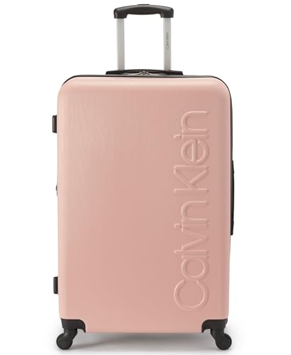 Calvin Klein Women's Hard Side Upright Luggage Spinner Light Weight Suitcase, Mellow Rose, Large