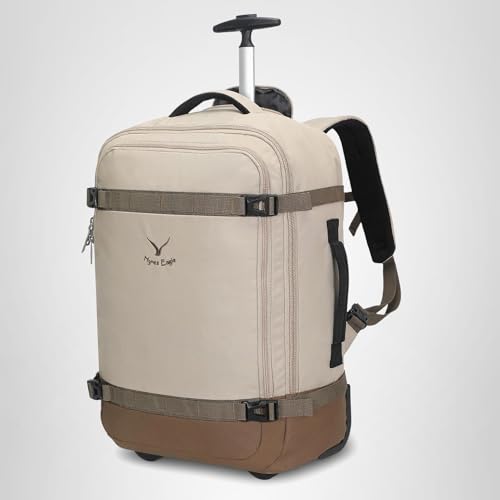 Hynes Eagle Rolling Backpack 42L Backpack with Wheels Airline Approved Carry on Luggage Laptop Travel Suitcase Bag for Women Men Khaki