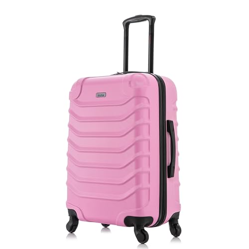 InUSA ENDURANCE Luggage with Spinner Wheels | Durable Lightweight Hardside Suitcase, Spacious Travel Bag with Handle and Trolley | 24-Inch Medium Checked Luggage | Pink