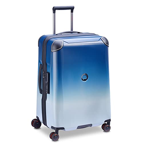 DELSEY PARIS Cactus Hardside Luggage with Spinner Wheels, White/Blue, Checked-Medium 24 Inch