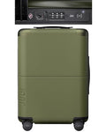 July Carry On with CaseSafe - 20" Built in Tracking, Airline Approved Carry On Luggage with Wheels, Travel Suitcase for Men & Women - Polycarbonate Shell, USB Ports & Ejectable Battery - Moss