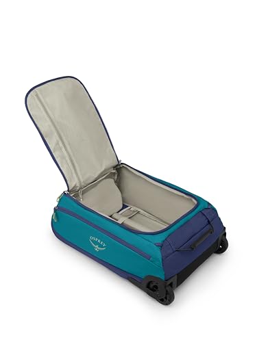 Osprey Daylite 40L Wheeled Carry On Collapsible Travel Duffel Bag, Lightweight Rolling Suitcase, Blue Spikemoss/Alkaline