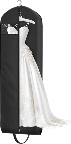 KEETDY Wedding Dress Garment Bag for Travel with 4" Gusseted Long Hanging Dress Bags for Gowns for Women Garment Cover Clothes Storage for Closet (Black, 72 inch)
