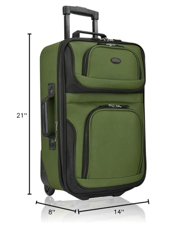 U.S. Traveler Rio Lightweight Softside Rolling Carry-on Suitcase, 2-Wheel Single, Green
