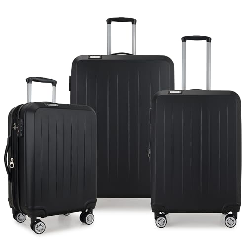 Elite Luggage Expandable Hardside Spinner Luggage,TSA Lock, Black, 3-Piece