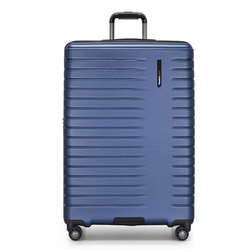 Traveler's Choice Archer Polycarbonate Hardside Spinner Luggage Set,Tie Down Straps, Blue, Checked 29-Inch