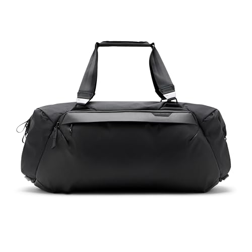 Peak Design Travel Duffel 50L, Black, Extra-Wide Single Zip Access, Weatherproof Shell, 4 External Pockets, Fits Packing Cubes & Camera Cubes, Ideal for Weekend Trips, Versatile Duffel Bag for Travel