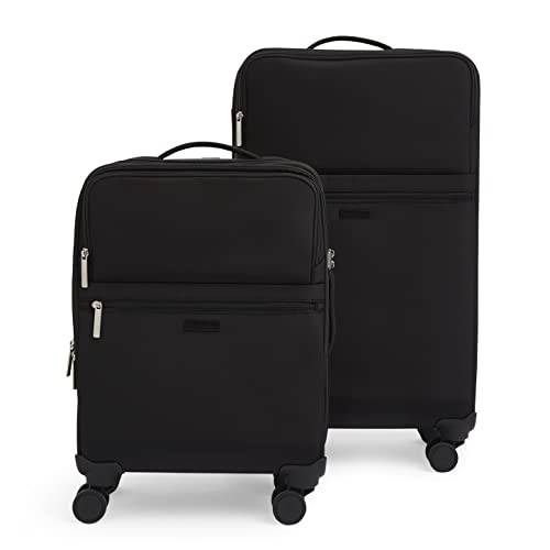 Vera Bradley Women's Softside Rolling Suitcase Luggage, Black, 22" Carry On & 27" Check In