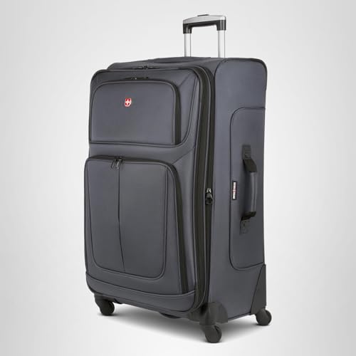 SWISSGEAR Sion Softside Expandable Spinner Luggage Durable Lightweight Travel Suitcase, Dark Grey, Checked-Large
