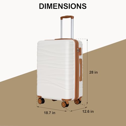 Romswi 28" Large Checked Luggage, PC+ABS Hardshell Suitcase with Dual Spinner Wheels, Lightweight Hard Side Travel Luggage with YKK Zipper, Scratch-Resistant, White