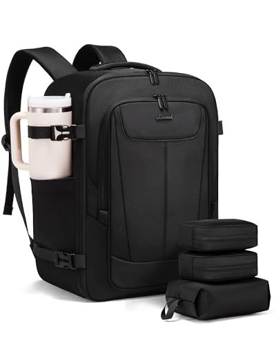LOVEVOOK Travel Backpack for Men Women, 40L Carry on Backpack Flight Approved with 3 Packing Cubes, Extra Large Personal Item Bag Fits 17.3 inch Laptop for Airplanes, Water Resistant Daypack, Black