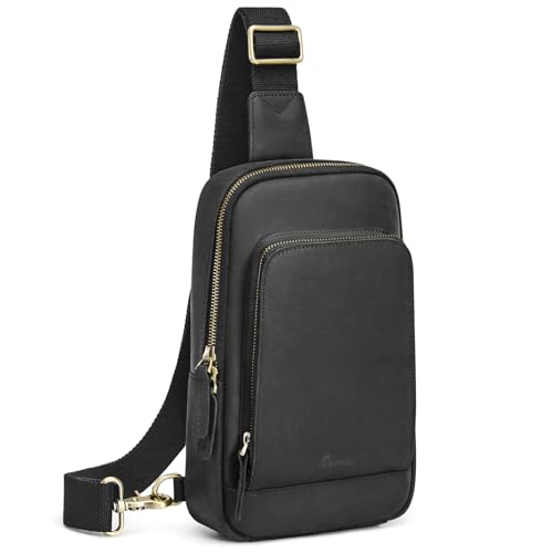 S-ZONE Sling Bag for Men Women RFID Blocking Top Grain Leather Crossbody Shoulder Bag Chest Hiking Daypack Travel