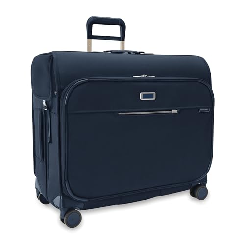 Briggs & Riley Deluxe Wardrobe Spinner - Checked Luggage for Travel, Suitcases with Wheels, Softside Rolling Bag for Men & Women, Built in Hook for Clothes - Baseline Collection, Navy