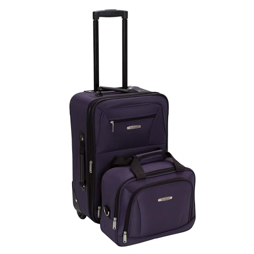 Rockland Fashion Softside 2 Piece Luggage Set, Expandable, (14" Tote/19" Upright), Purple
