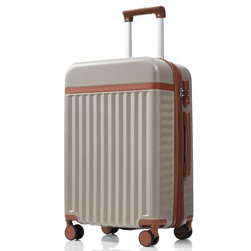 3 Piece Luggage Set ABS Hardshell Lightweight Suitcase Sets with Spinner Wheels and TSA Lock, 20 inch with Front Opening Design and USB Port, 20" Airline Certified Carry-on Luggage, 20"24"28", Khaki