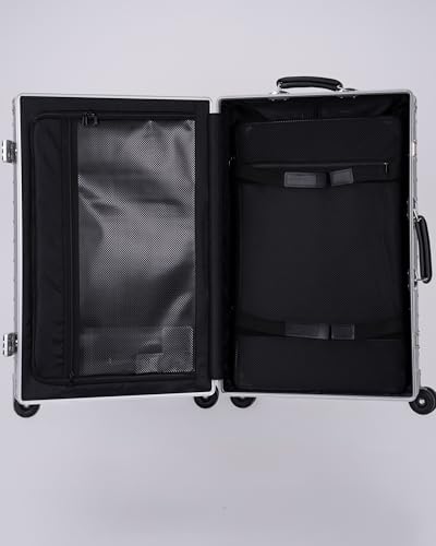 PORTAR Aluminum Checked Luggage, Anodized Aluminum and Leather Handles, Lunar Silver