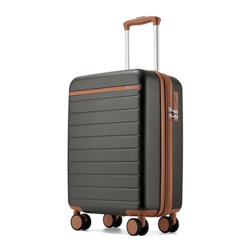Kono Expandable 20 Inch Carry On Suitcase Airline Approved, Lightweight ABS+PC Hardshell Luggage with 360° Silent Spinner Wheels, Grey/Brown