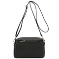 FashionPuzzle Triple Zip Small Crossbody Bag (Black)