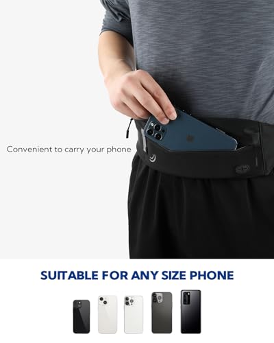 WATERFLY Running Belt Fanny Pack: Runner Marathon Jogging Waist Pack Sport Workout Exercise Fitness Phone Holder Belt for Men Women Jogger Slim Waist Bag Black