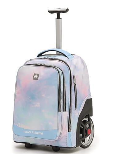 NEW TILAMI 20" Rolling Backpack for Teens Adults, Climbing Stairs Waterproof Backpack with Wheels for School Business Trave Camping with Laptop Compartment, Fit 17 Inch Laptop, Pink Blue Doodle