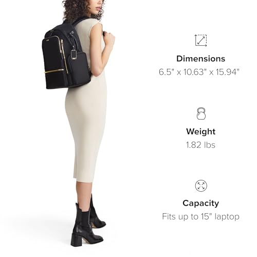 TUMI - Voyageur Celina Backpack - Women's Work and Travel Bag - 16.0" X 10.6" X 6.5" - Holds Up to 16" Laptop - Black & Gold Hardware