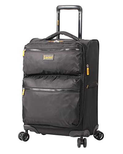 Lucas Ultra Lightweight Carry On - Softside 22.8-inch Expandable Luggage - Small Rolling Bag Fits Most Airline Compartments - Durable 8-Spinner Wheels Suitcase (Black)