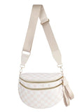 Black and White Checkered Crossbody Bum Bag for Women,Spacious Checkered Purse Fanny Packs Belt Bag Sling Bag with Shoulder Strap (Beige Checkered)