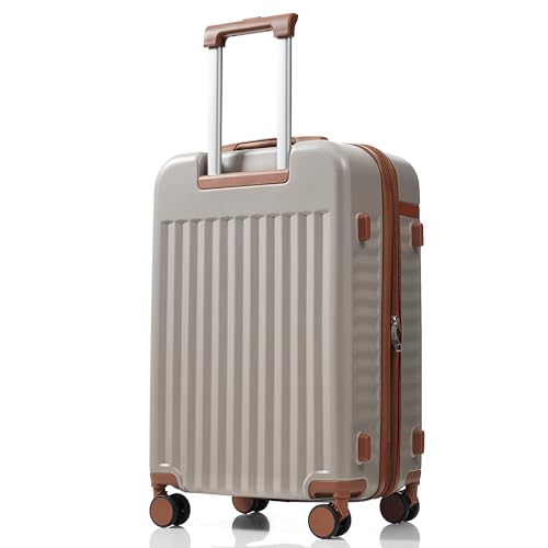 3 Piece Luggage Set ABS Hardshell Lightweight Suitcase Sets with Spinner Wheels and TSA Lock, 20 inch with Front Opening Design and USB Port, 20" Airline Certified Carry-on Luggage, 20"24"28", Khaki