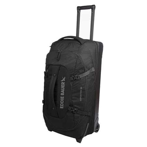 Eddie Bauer Expedition Rolling Duffel Bag with Wheels | Travel | Check-In | Luggage | Rugged | Durable - Black, 30"