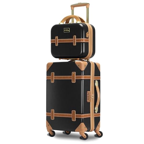 World Traveler Gatsby Vintage Style 2-Piece Hardside Carry-On Retro Train Case Spinner Luggage Set - Black