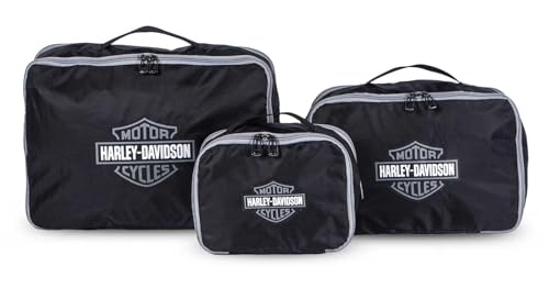 Harley-Davidson 3PC Expandable Packing Cube Set, Bar & Shield Logo- Black/Silver