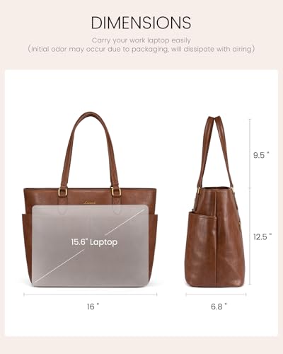 LOVEVOOK Work Tote Bags for Women, Vintage Leather 15.6 Inch Laptop Bag with Large Cup Holder, Teacher Nurse Medical Professional Computer Bag, Office Briefcase Handbag Gift