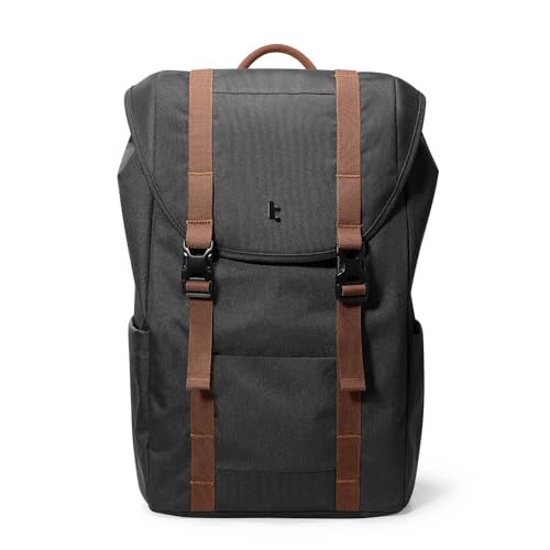 tomtoc Flap Laptop Backpack, Lightweight, Water-Resistant Casual Daypack, Durable Work-pack, Vintage Classic Rucksack for 13-15.6 Inch Laptop, perfect for Campus, Street, 22L Black