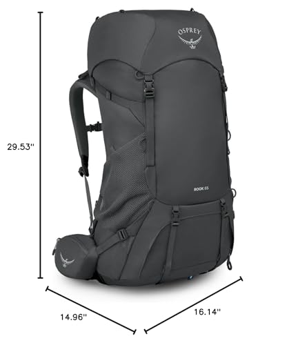 Osprey Rook 65L Men's Backpacking Backpack, Dark Charcoal/Silver Lining