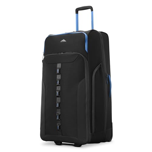 High Sierra Hi-Life 31-Inch Large Wheeled Duffle - Features Smooth Rolling Wheels, WetPak Pockets, Stack-It Strap, Adjustable Handle, Fleece Pocket, Padded Laptop Sleeve, Expandable - Blue/Black