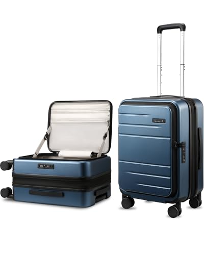 LUGGEX Carry On Luggage Top Opening, Expandable Polycarbonate Hard Shell Suitcase with Wheels (FX-Core, Blue, 20 Inch, 36L-41L)