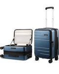 LUGGEX Carry On Luggage Top Opening, Expandable Polycarbonate Hard Shell Suitcase with Wheels (FX-Core, Blue, 20 Inch, 36L-41L)