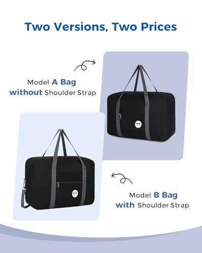 WANDF For Spirit Airlines Personal Item Bag 18x14x8 Travel Duffel Bag Underseat Foldable Carry-on Luggage for Women（A-Black）
