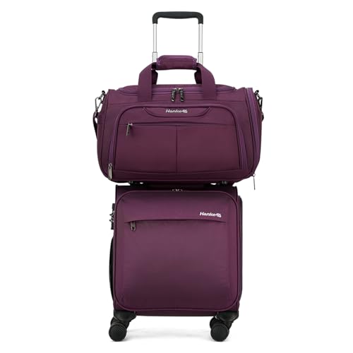 Hanke 16 Inch Underseat Carry On Luggage with Wheels Small Suitcase Softside Luggage Bags, 17.5 Foldable Lightweight Personal Item Travel Bags for Women Men(Purple)