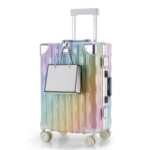HEJIHUI 20 Inch Carry On Luggage with Spinner Wheels,Aluminum Frame PC Hard Shell Suitcase with USB Port,Lightweight Travel Luggage Airline Approved for Men Women, Colorful