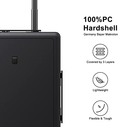 LEVEL8 Luminous Carry on Luggage, 20 Inch Hardside Suitcase Bundle with 4 PC Packing Cubes Organizer Set - Black