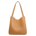 S-ZONE Soft Genuine Leather Tote Bag for Women Shoulder Handbag with Zipper Purses with Bottom Metal Rivets (brown)