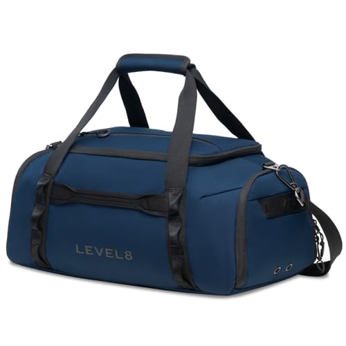LEVEL8 Travel Duffle Bag Carry on Airline Approved, Water Resistant Sport Duffle, Weekender Bag for Men and Women, Blue, 30L